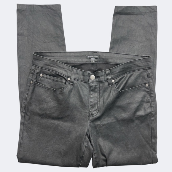 Eileen Fisher Jeans Womens 12 Coated Organic Cotton Stretch Straight Leg Made US - Picture 3 of 11